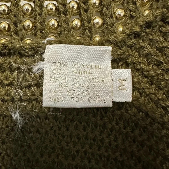 Women's Missing Tag Cardigan M Olive Green Gold Beaded Wool - Picture 6 of 16
